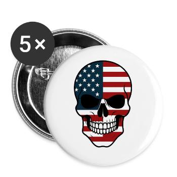 Totenkopf und US amerikanische Flagge - Buttons klein 25 mm (5er Pack) - Weiß - Vorne