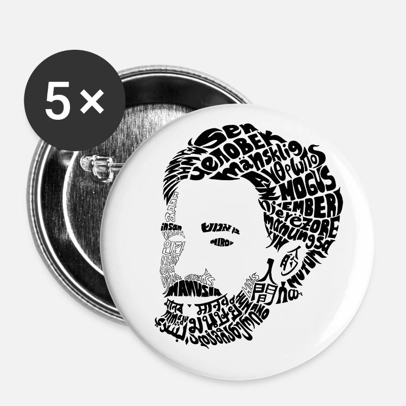 Visage polyglotte | Noir extra - Lot de 5 petits badges (25 mm) - blanc