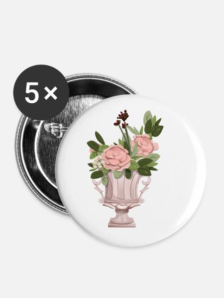 Rosensträussen - Buttons klein 25 mm (5er Pack) - Weiß