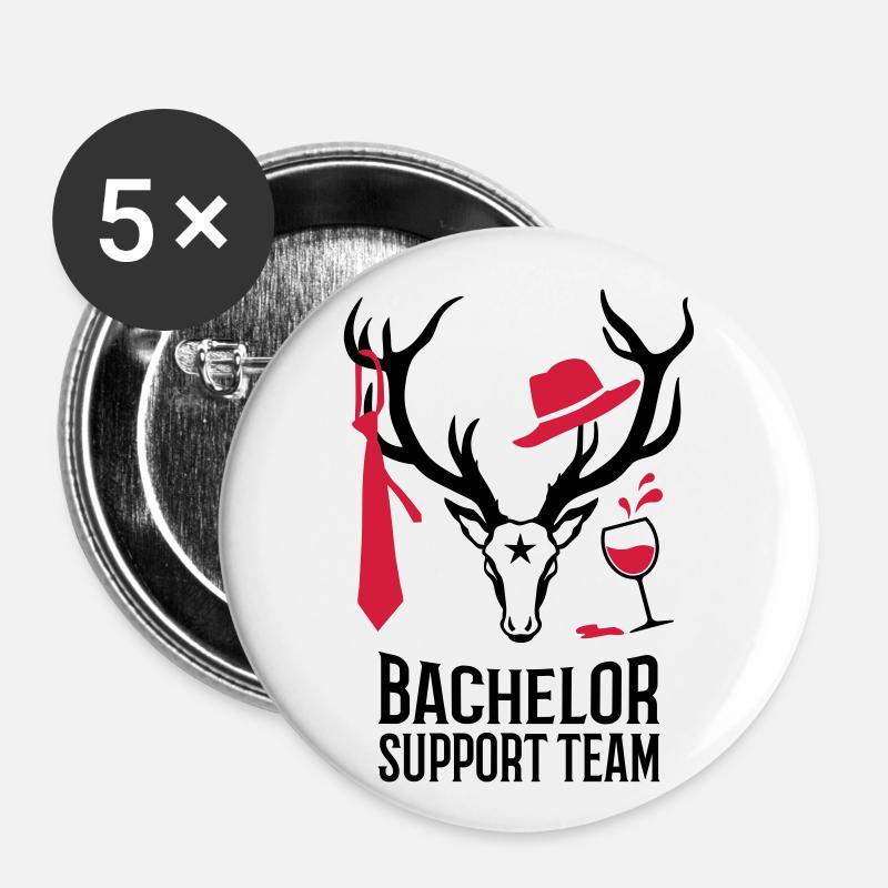 243 Hirsch Gentlemen Bachelor Support Team - Buttons klein 25 mm (5er Pack) - Weiß
