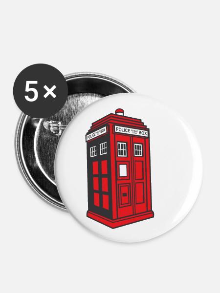 Police Box England - Buttons klein 25 mm (5er Pack) - Weiß