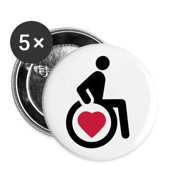 Fauteuil roulant avec le coeur - Lot de 5 petits badges (25 mm) - blanc - Devant