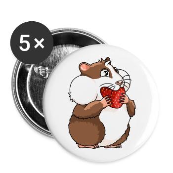 Gros cobaye à la fraise - Lot de 5 petits badges (25 mm) - blanc - Devant