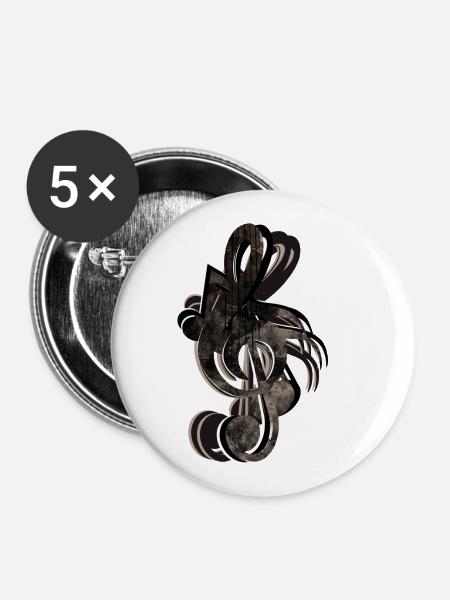Notenschlüssel Noten - Buttons klein 25 mm (5er Pack) - Weiß