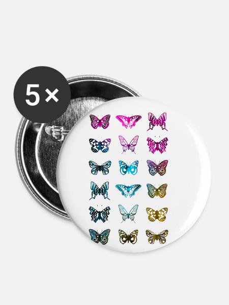 SCHMETTERLING FALTER - Buttons klein 25 mm (5er Pack) - Weiß