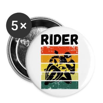 RIDER Moto Motorradfahrer - Buttons klein 25 mm (5er Pack) - Weiß - Vorne
