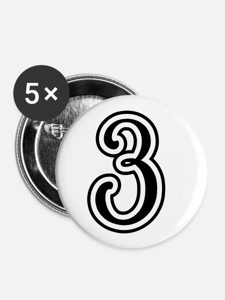 3 Zahl nummer - Buttons klein 25 mm (5er Pack) - Weiß