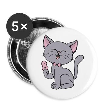 8 Jahre alt Mädchen lustige Katze 8. Geburtstag - Buttons klein 25 mm (5er Pack) - Weiß - Vorne