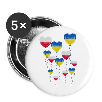 Poland: Solidarity and a heart for Ukraine - Buttons small 1''/25 mm (5-pack) - white - Front