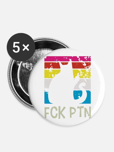 FCK PTN Katze Ukraine - Buttons klein 25 mm (5er Pack) - Weiß