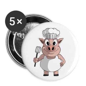 Schwein Grillen BBQ Grill - Buttons klein 25 mm (5er Pack) - Weiß - Vorne