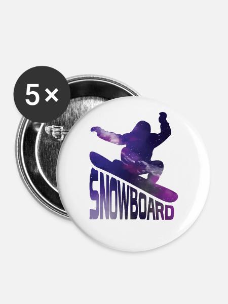 Snowboard, Snowboarder - Buttons klein 25 mm (5er Pack) - Weiß
