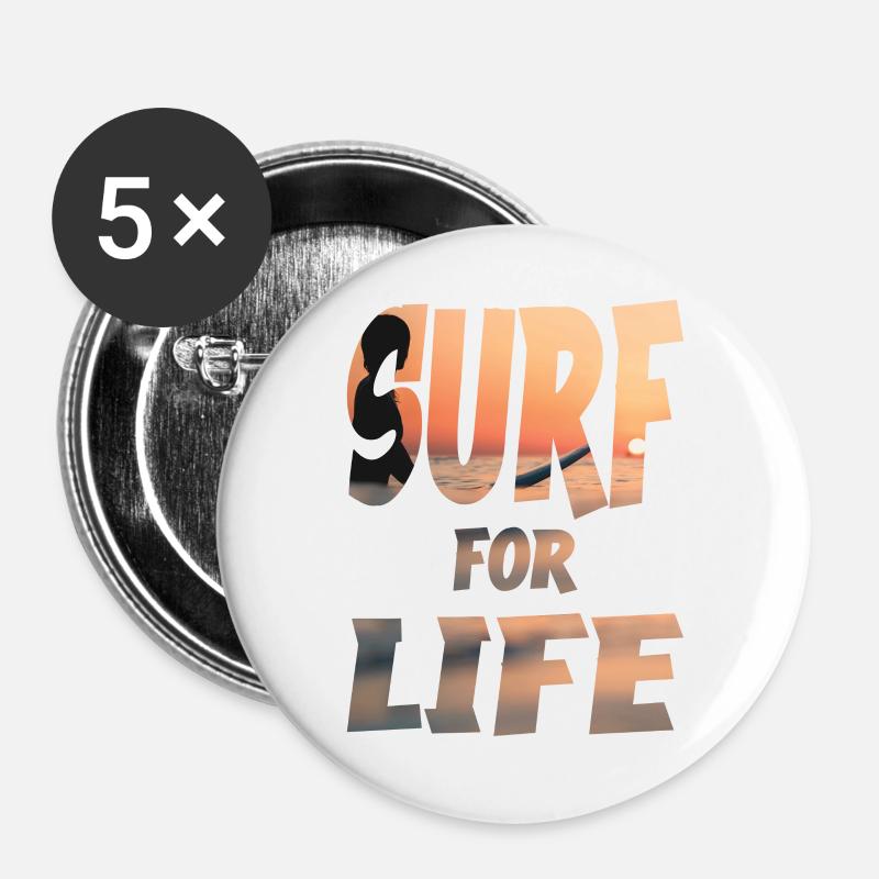 surf for life - Buttons klein 25 mm (5er Pack) - Weiß