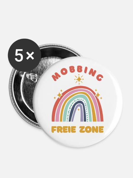 Mobbing-freie Zone - Buttons klein 25 mm (5er Pack) - Weiß
