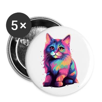 Dreamy colorful cat - Buttons small 1''/25 mm (5-pack) - white - Front