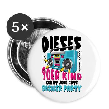 Dieses 90er Kind kennt jede gute 90ziger Party - Buttons klein 25 mm (5er Pack) - Weiß - Vorne