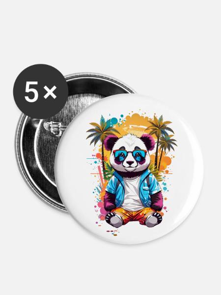 Coole Panda - Buttons klein 25 mm (5er Pack) - Weiß