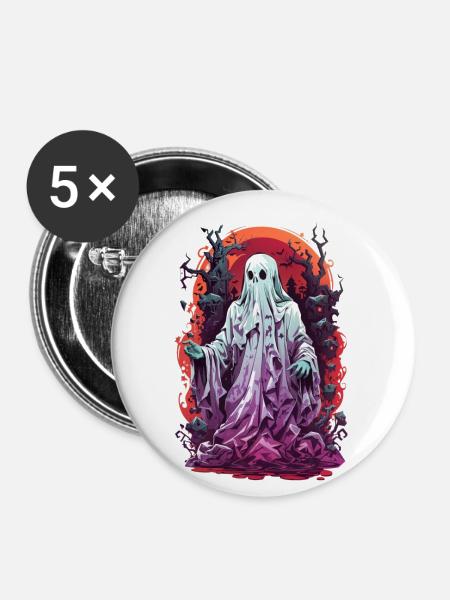 Halloween Geist - Buttons klein 25 mm (5er Pack) - Weiß