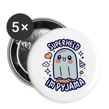 Cute Gift - Super-héros en pyjama - Lot de 5 petits badges (25 mm) - blanc - Devant