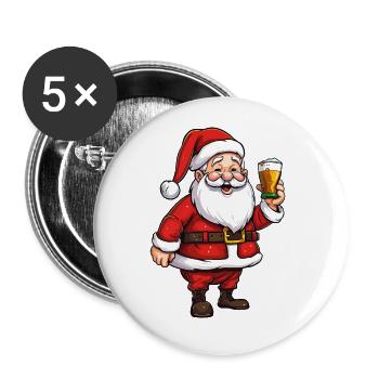 Weihnachtsmann Bier Alkohol Prost Glühwein Schnaps - Buttons klein 25 mm (5er Pack) - Weiß - Vorne