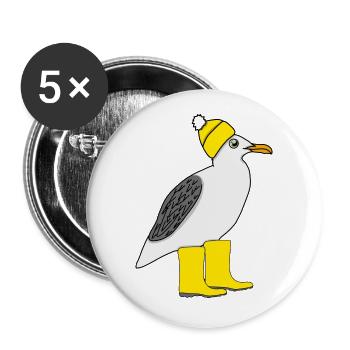 Seagull with rubber boots and hat - Buttons small 1''/25 mm (5-pack) - white - Front