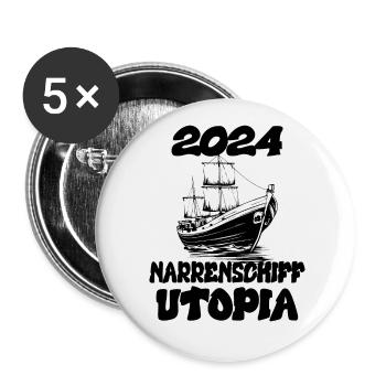 Ship of Fools Utopi 2024 - Dates - Lot de 5 petits badges (25 mm) - blanc - Devant