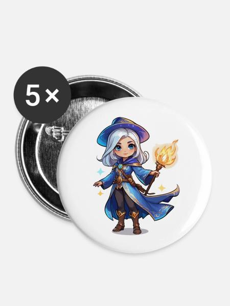 Zauberin Fantasy Illustration - Buttons klein 25 mm (5er Pack) - Weiß