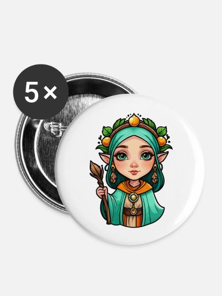 Druidin Druide Fantasy Illustration - Buttons klein 25 mm (5er Pack) - Weiß
