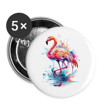 Flamant rose oiseau exotique Summer Splash rose rose - Lot de 5 petits badges (25 mm) - blanc - Devant