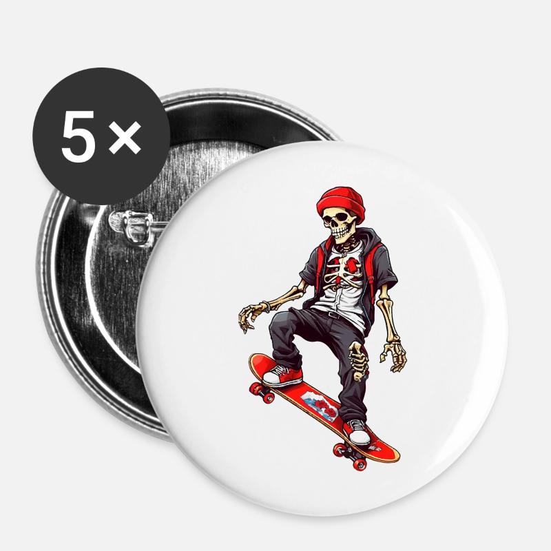 Skateboarding Skeleton - Buttons small 1''/25 mm (5-pack) - white