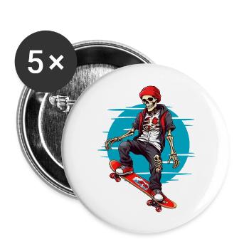 Skateboard Squelette - Lot de 5 petits badges (25 mm) - blanc - Devant