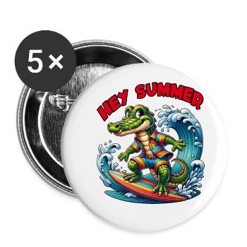 Crocodile on surfboard funny surfing crocodile - Buttons small 1''/25 mm (5-pack) - white - Front