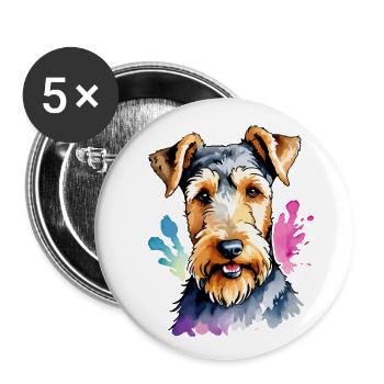 Airedale Terrier Watercolor - Buttons small 1''/25 mm (5-pack) - white - Front