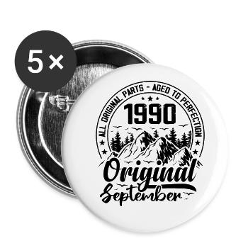 1990 September Original 34 Years Anniversary Gift - Buttons small 1''/25 mm (5-pack) - white - Front