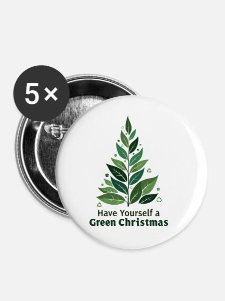 Umweltfreundlicher Grüner Weihnachtsbaum - Buttons klein 25 mm (5er Pack) - Weiß