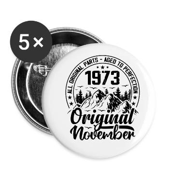 1973 November Original 51 Jahre altes Geburtstagsgeschenk - Buttons klein 25 mm (5er Pack) - Weiß - Vorne