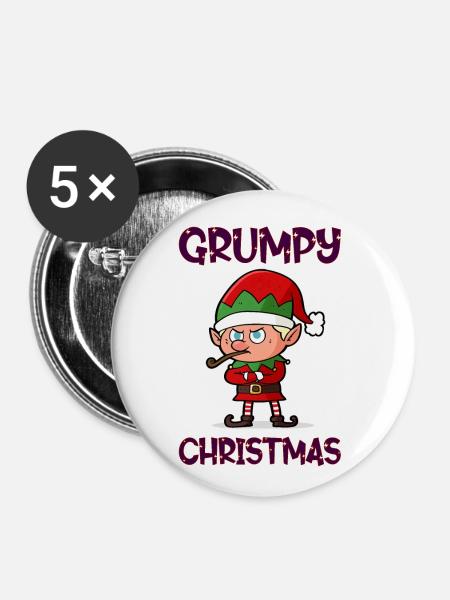 Grumpy Christmas Elf - Buttons klein 25 mm (5er Pack) - Weiß