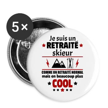 Je suis un retraité skieur plus cool, retraite - Lot de 5 petits badges (25 mm) - blanc - Devant