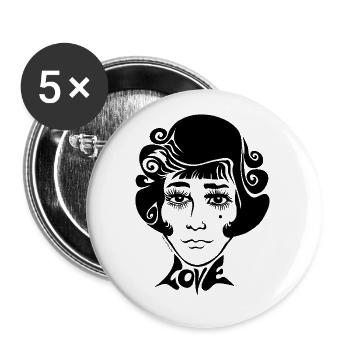 60s Love Sixties Frauengesicht Frau Gesicht female - Buttons klein 25 mm (5er Pack) - Weiß - Vorne