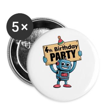 Ich bin 4 Jahre vierter Geburtstag mit Roboter - Buttons klein 25 mm (5er Pack) - Weiß - Vorne