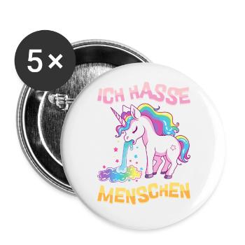 I Hate People Unicorn Puking Rainbow Funny - Buttons small 1''/25 mm (5-pack) - white - Front