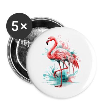 Oiseau flamant rose exotique éclaboussure d’été rose rose - Lot de 5 petits badges (25 mm) - blanc - Devant