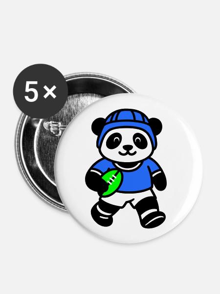 Panda-Rugby - Buttons klein 25 mm (5er Pack) - Weiß