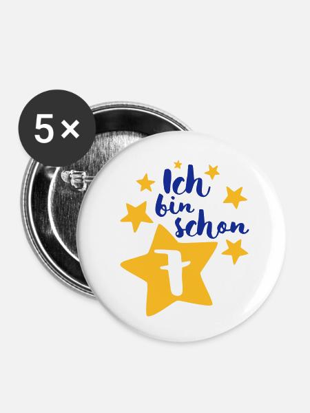 Ich bin schon Sieben! - Buttons klein 25 mm (5er Pack) - Weiß