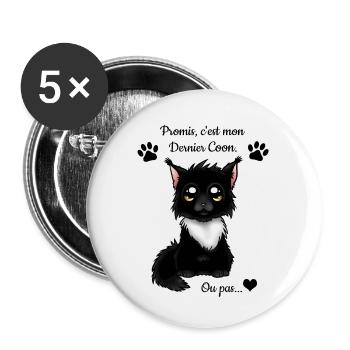 Maine Coon - Black & White - Lot de 5 petits badges (25 mm) - blanc - Devant