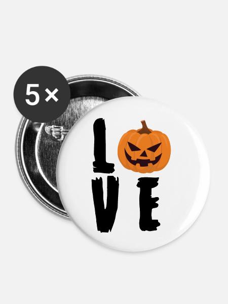 Halloween: Love Halloween - Buttons klein 25 mm (5er Pack) - Weiß