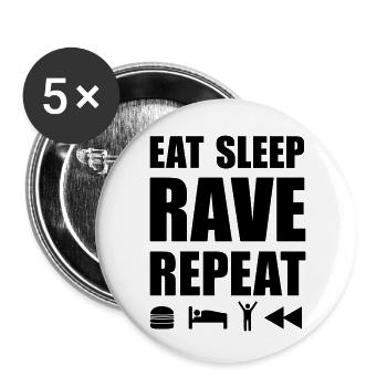 eat sleep rave repeat Icons Techno Festival Spruch - Buttons klein 25 mm (5er Pack) - Weiß - Vorne