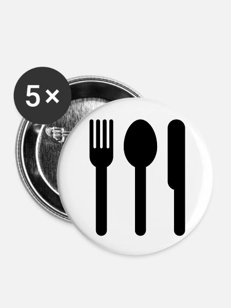 Löffel, Gabel und Messer - Buttons klein 25 mm (5er Pack) - Weiß