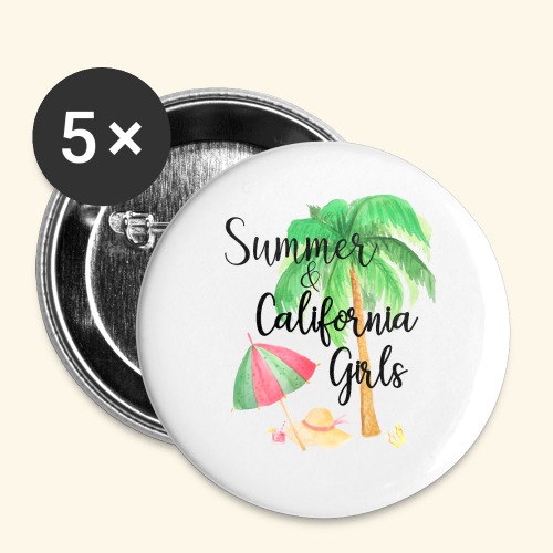 California Girl at Beach - Buttons klein 25 mm (5er Pack)