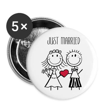 Just Married Brautpaar - Hochzeit - Geschenk - Buttons klein 25 mm (5er Pack) - Weiß - Vorne